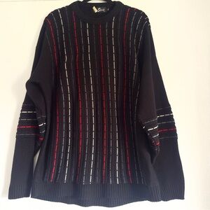 Vintage Alan Stuart Black Knit Men’s Sweater Size 2XL 3D Stripe Preppy